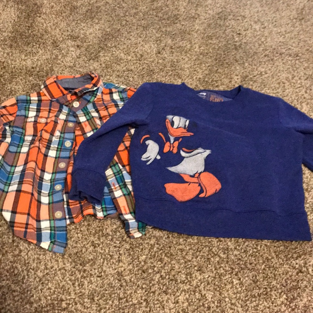 Donald Duck sweatshirt and plaid button down